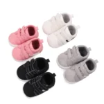 Double Hook and Loop Solid Color Diagonal Stripes Comfortable Walking Shoes for Babies - Image 3